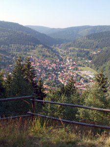 [billede: vue på Lautenthal, by omgivet af skove]